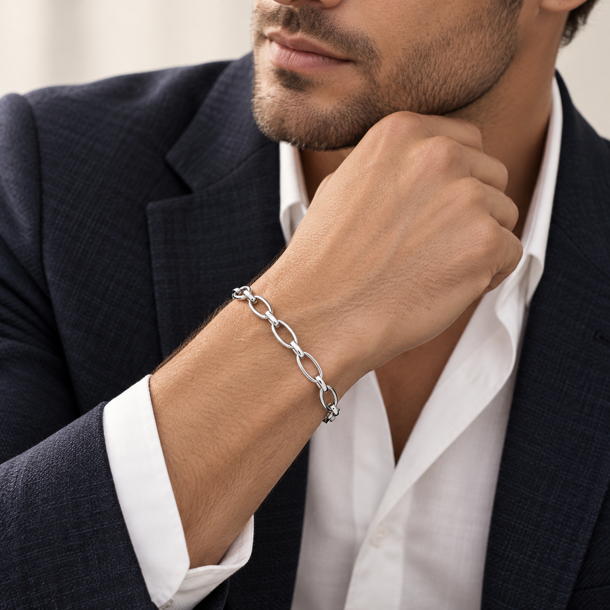 Men’s silver Oval Link Bracelet