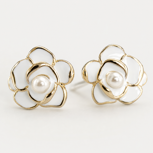 925 Sterling Silver White Rose Stud Earrings