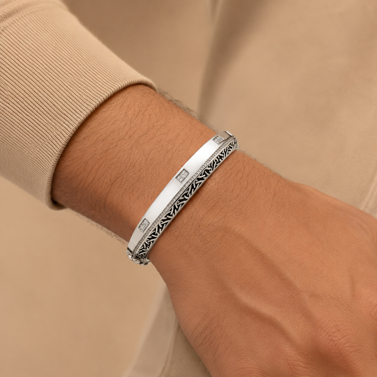 Silver Black-Accent Men’s Kada