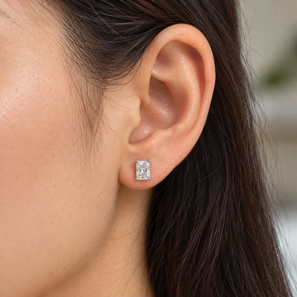 Silver Rectangular Stud Earrings