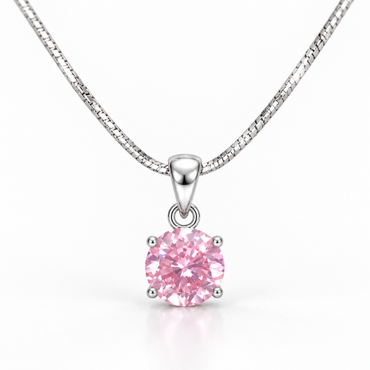 Pink Solitaire Silver Necklace