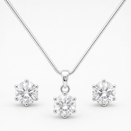 Round Solitaire Necklace & Earring Set