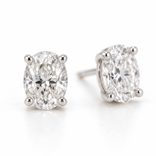Silver Oval Stud Earrings