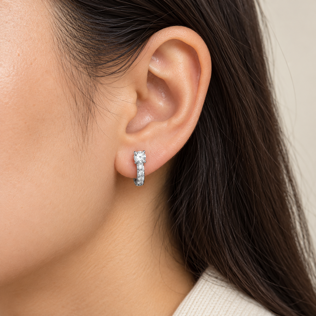 Solitaire Sparkle Hoop Earrings