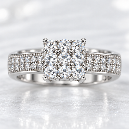 Square Cluster Pavé Silver Ring