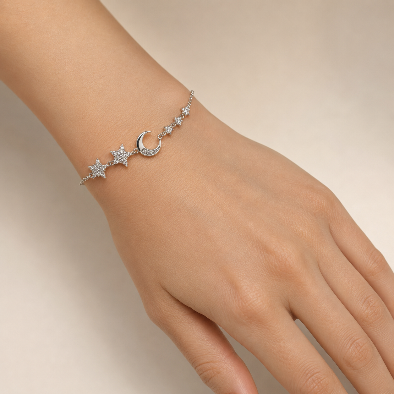 Celestial Moon & Stars Sterling Silver Bracelet