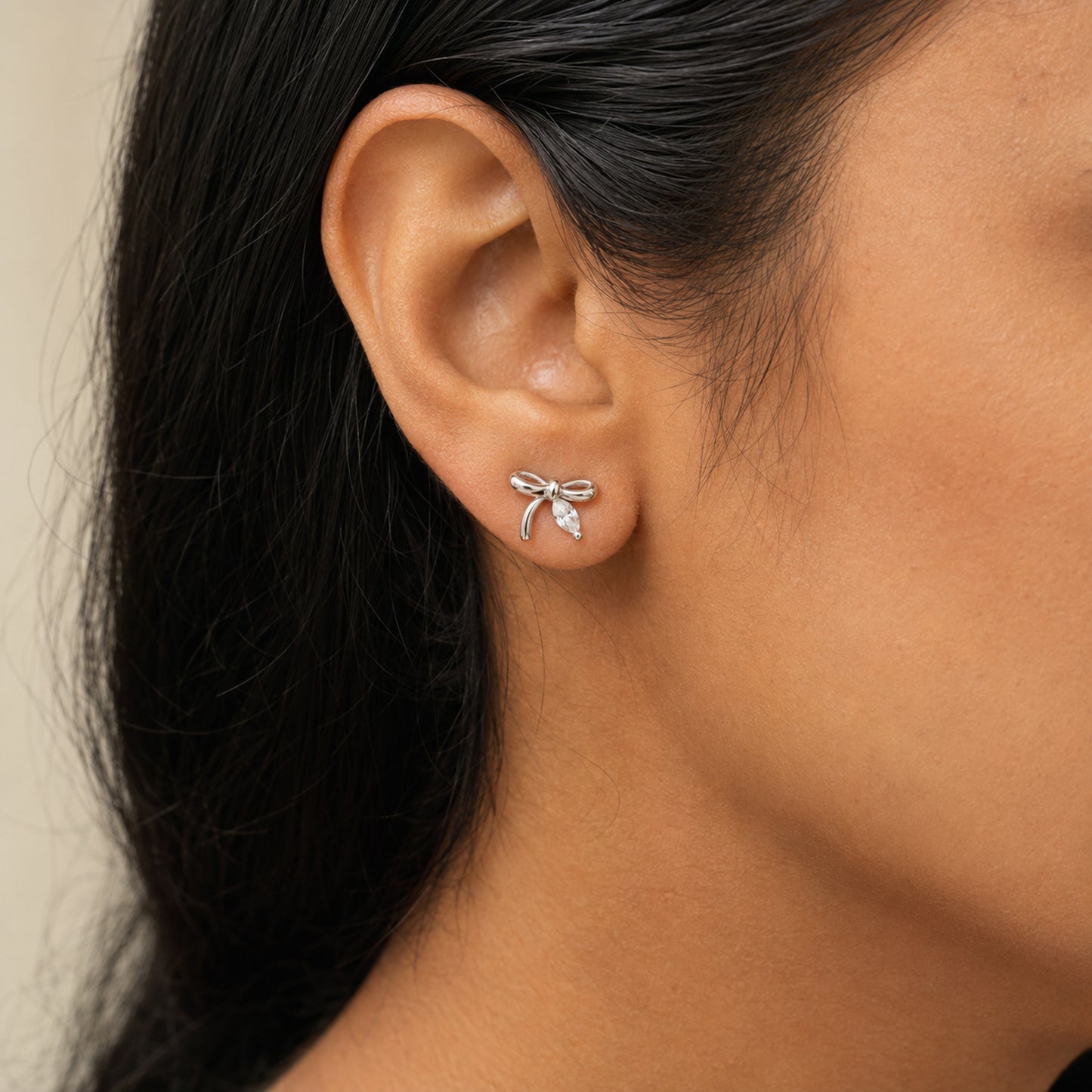 Silver Bow Stud Earrings