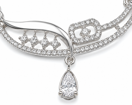 925 Sterling Silver Black Beaded Crystal Drop Mangalsutra