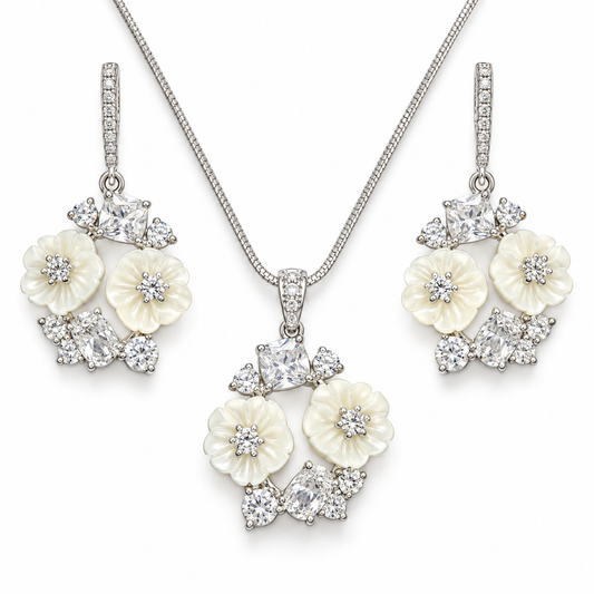 Ivory Blossom Necklace & Earrings Set