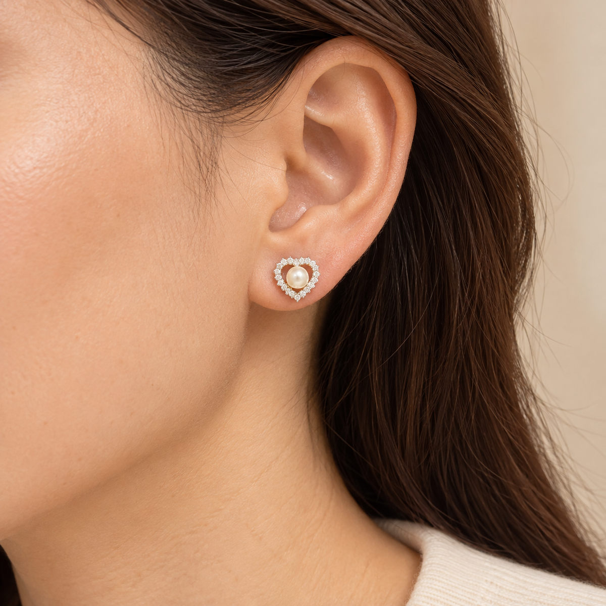 Pearl Heart Stud Earrings
