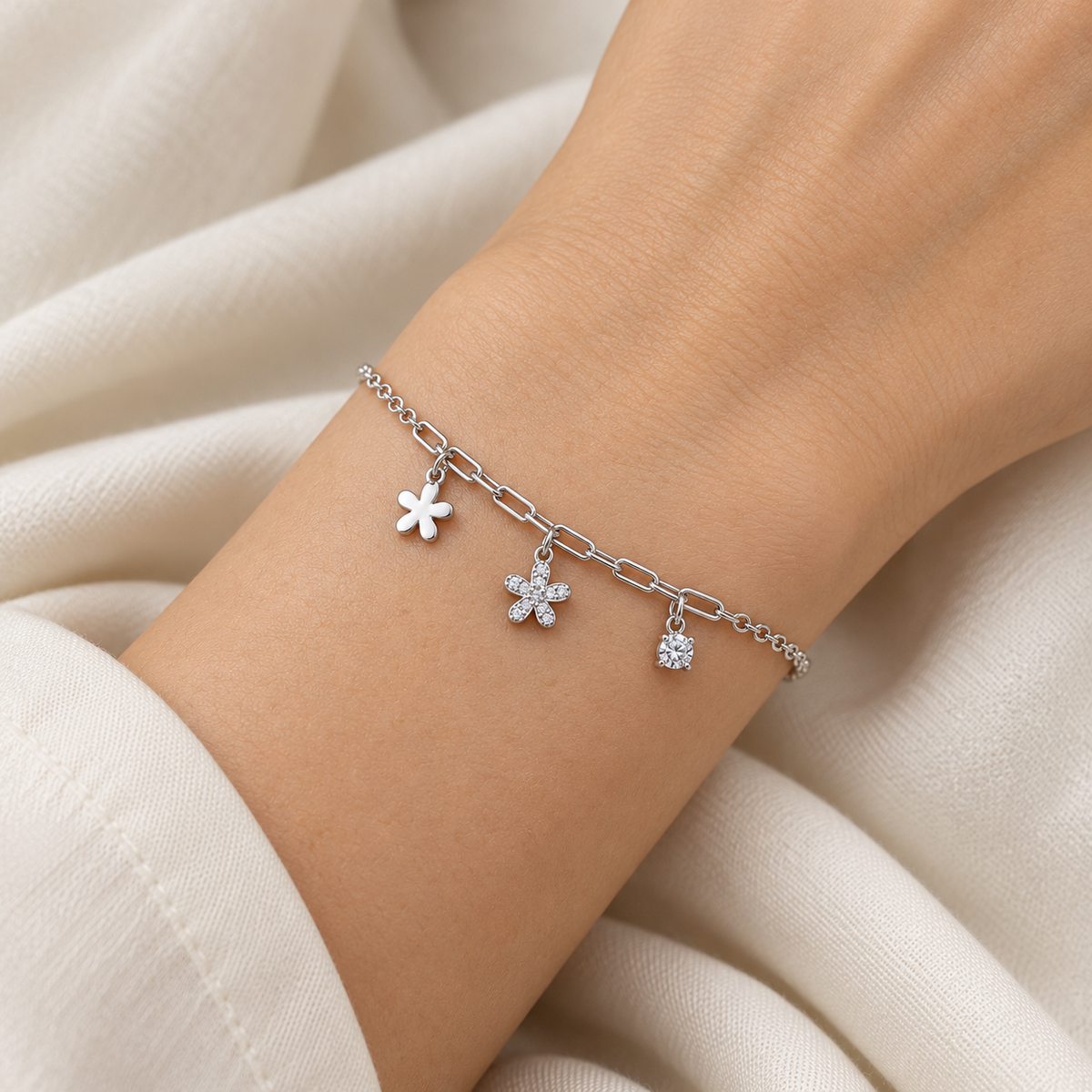 Daisy Charm Silver Bracelet