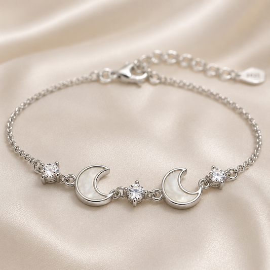 Double Crescent Moon Sterling Silver Bracelet