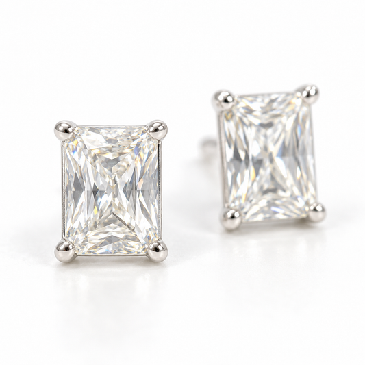Silver Rectangular Stud Earrings
