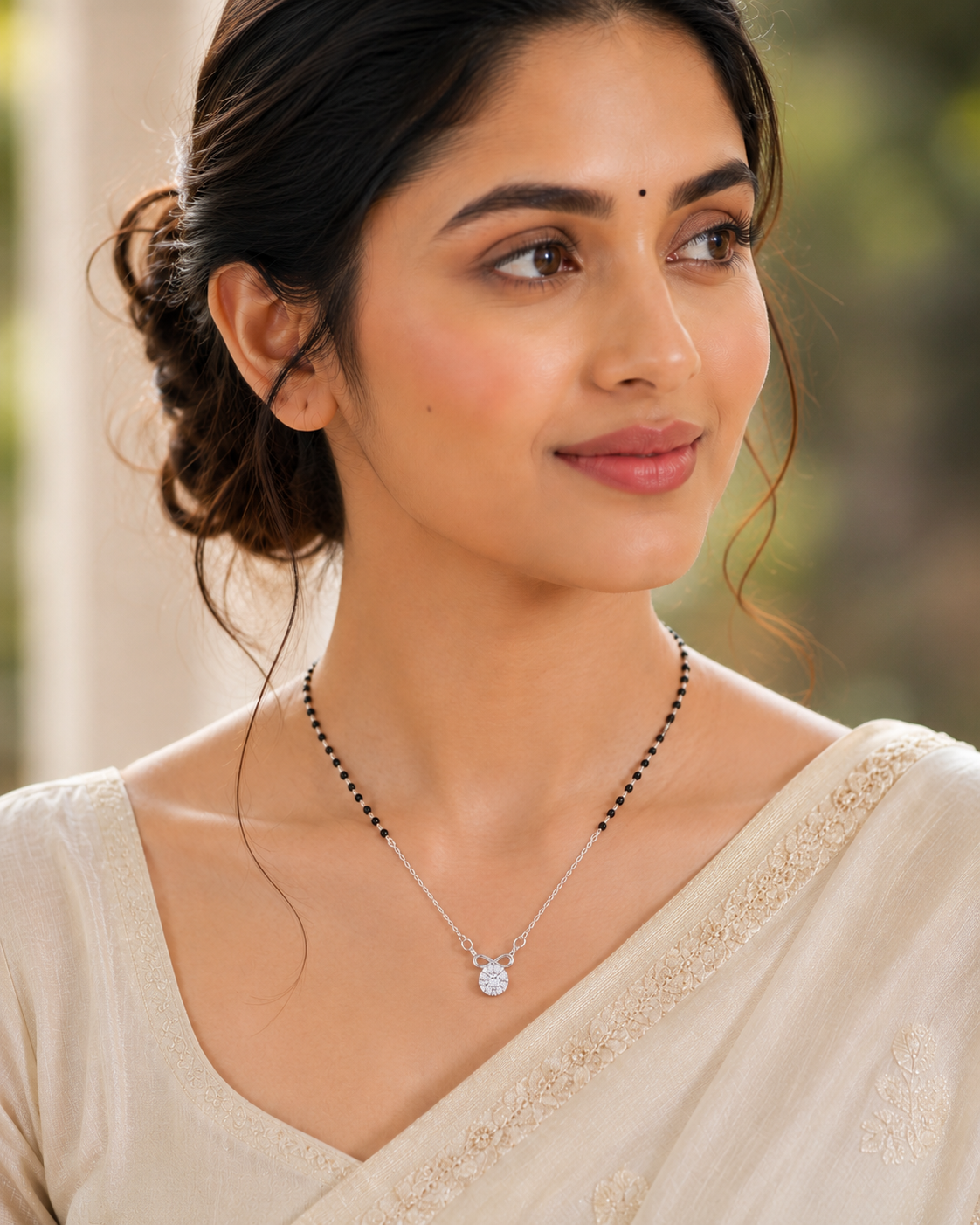 925 Sterling Silver Infinity Halo Mangalsutra Necklace