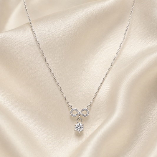 925 Sterling Silver Eternal Bow Drop Necklace