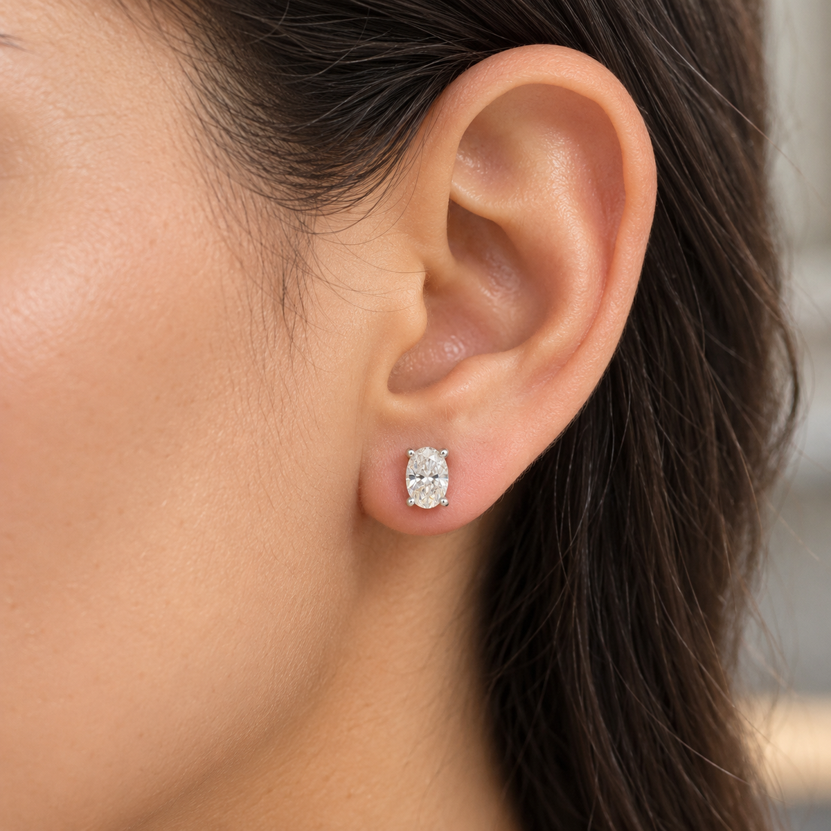 Silver Oval Stud Earrings
