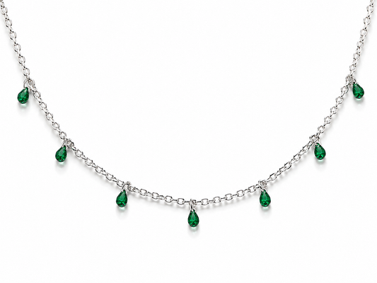 Emerald Drop Charm Necklace | 925 Sterling Silver