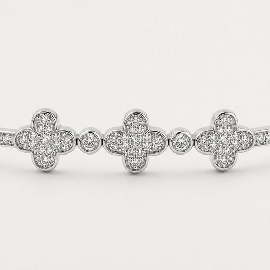Silver Three-Clover Pavé Bangle