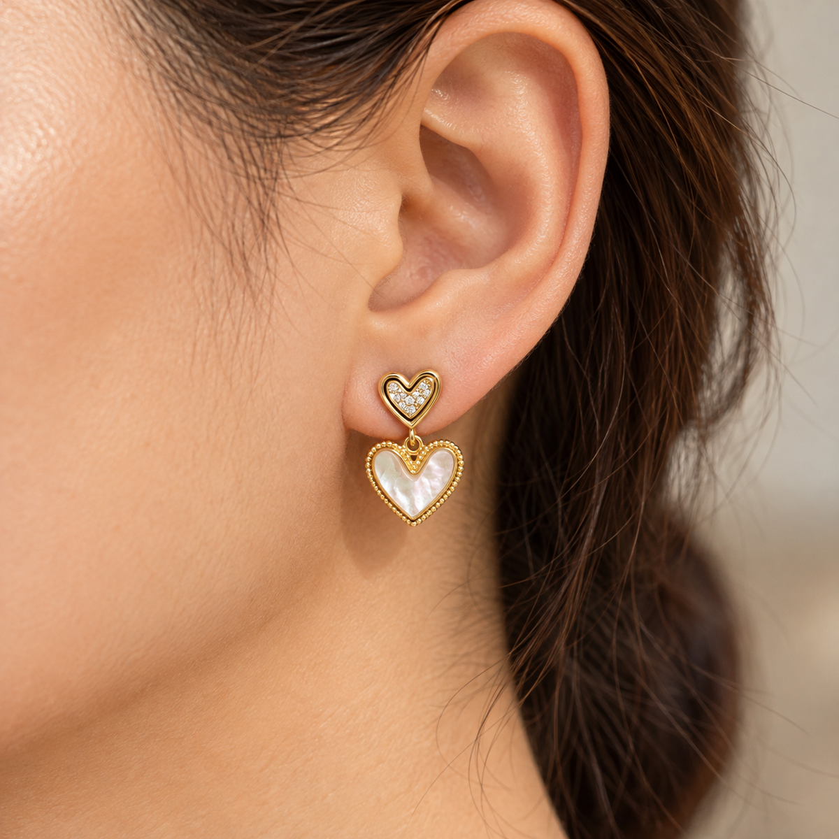 Pearlescent Double Heart Earrings