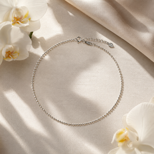 Vzyra Minimalist Sterling Silver Ball Chain Anklet