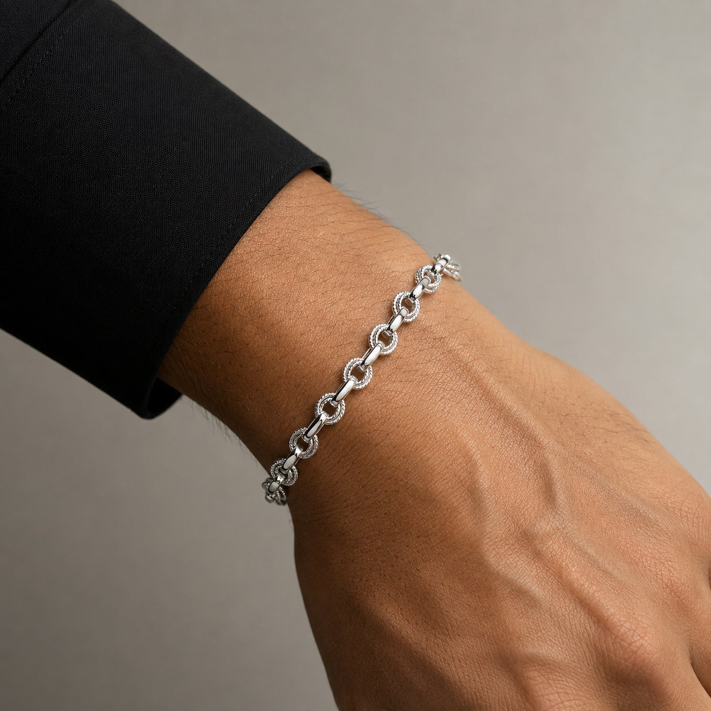 Men’s 925 Sterling Silver Textured Link Bracelet