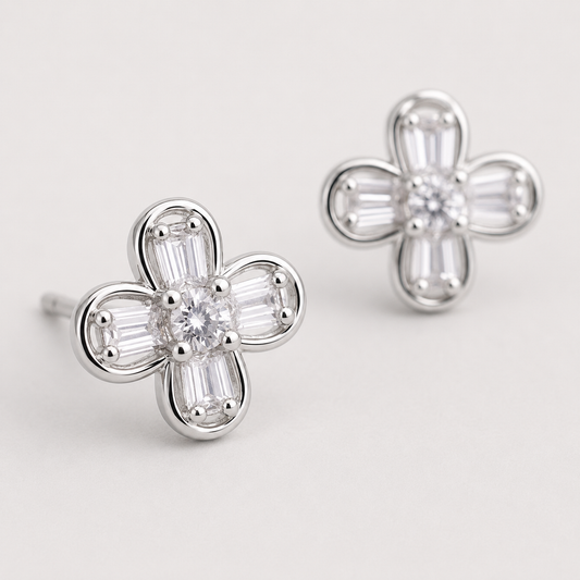 Four-Petal Floral Stud Earrings