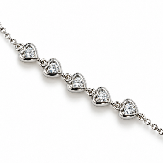Linked Hearts Silver Bracelet