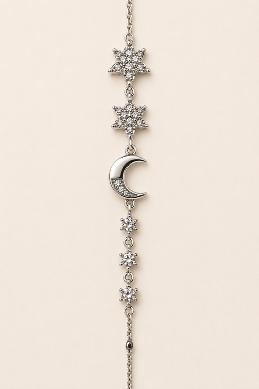 Celestial Moon & Stars Sterling Silver Bracelet