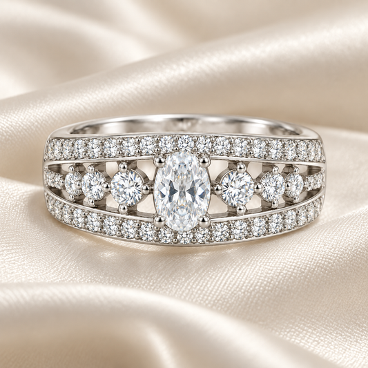 Oval Sparkle Silver Statement Ring