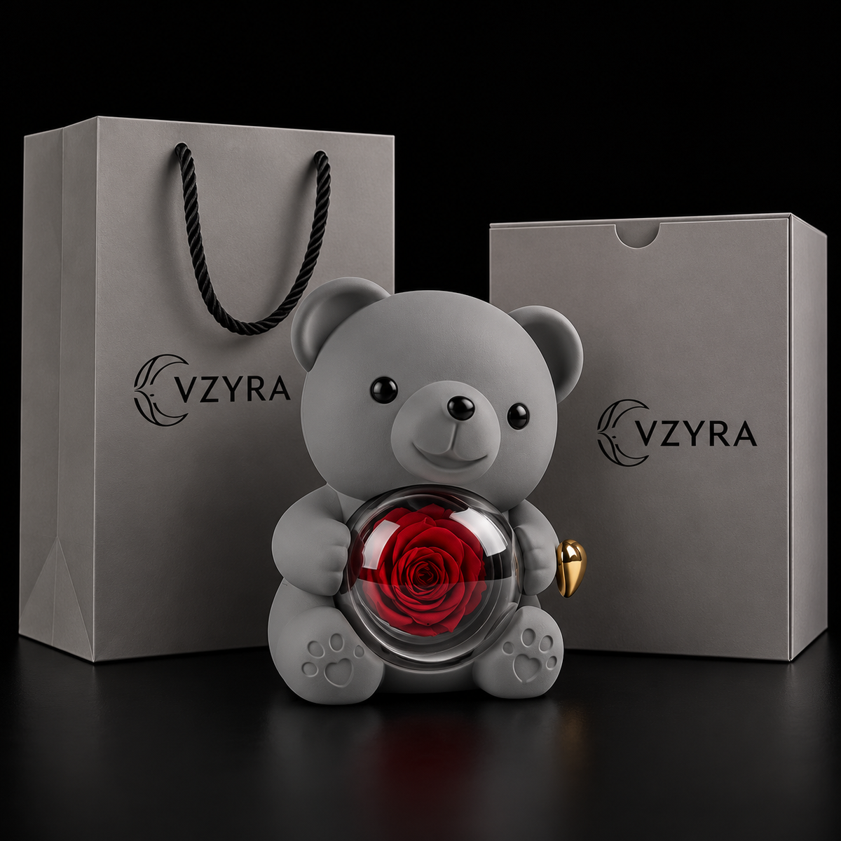 Grey Teddy Rose Surprise Jewellery Box