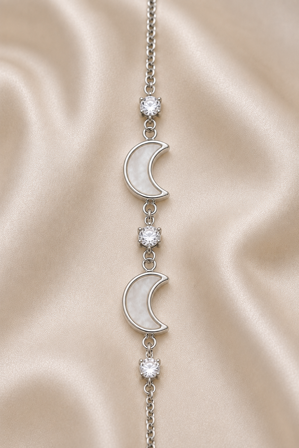 Double Crescent Moon Sterling Silver Bracelet