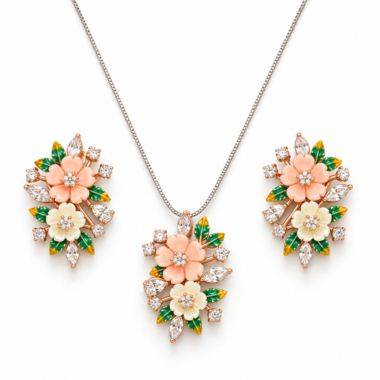 Peach Blossom Necklace & Earrings Set