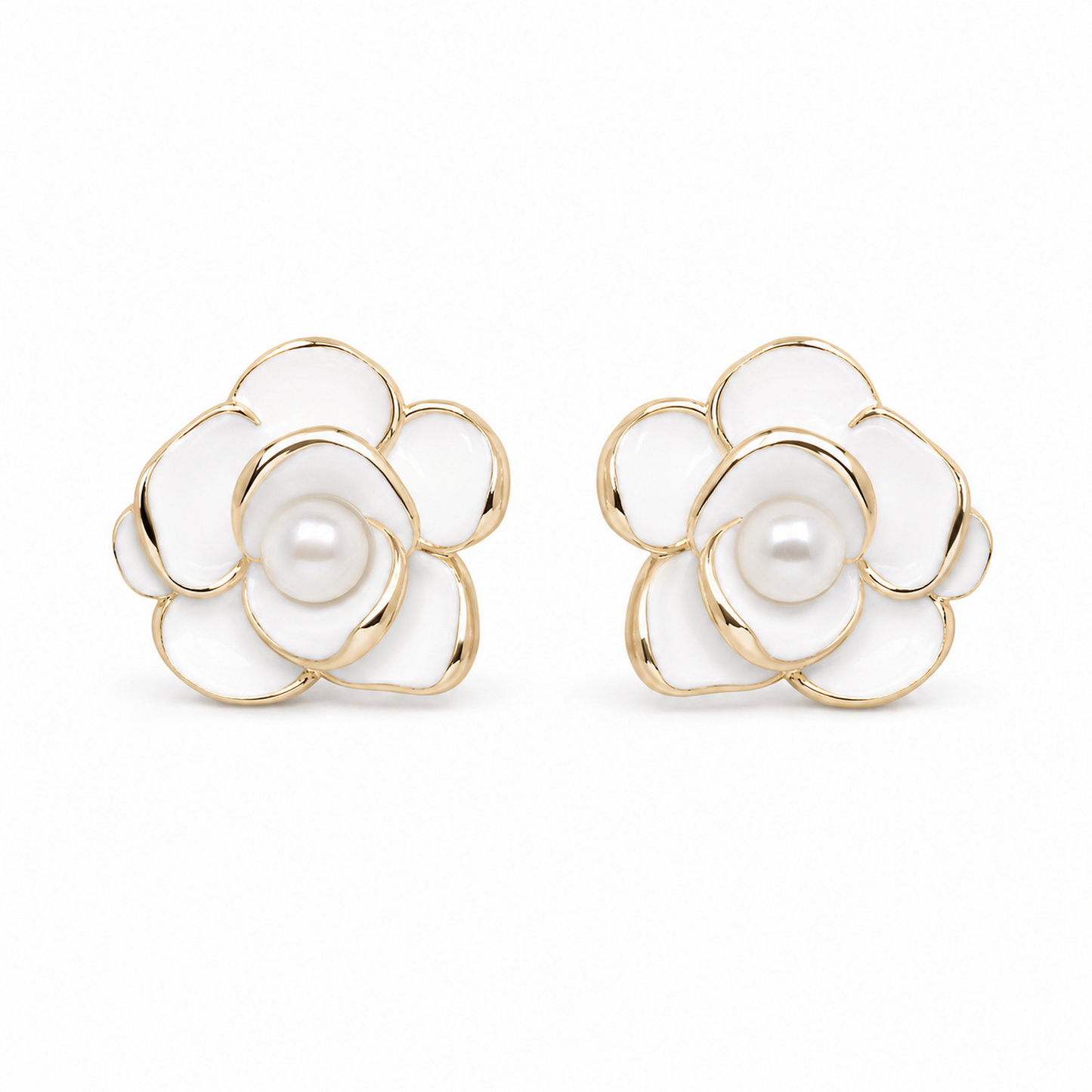 925 Sterling Silver White Rose Stud Earrings