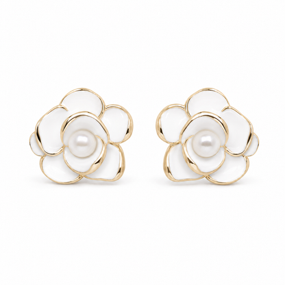925 Sterling Silver White Rose Stud Earrings