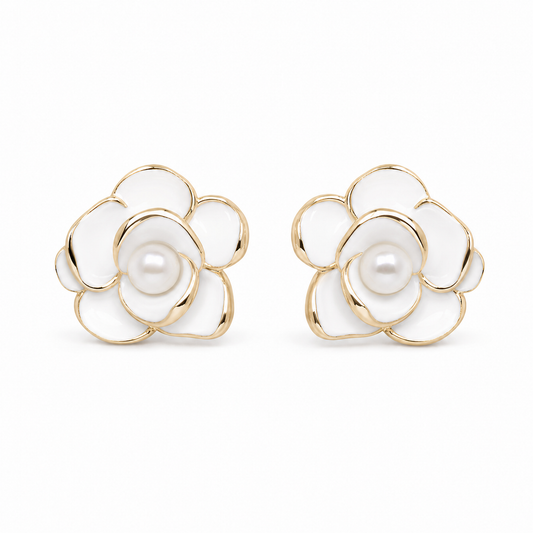 925 Sterling Silver White Rose Stud Earrings