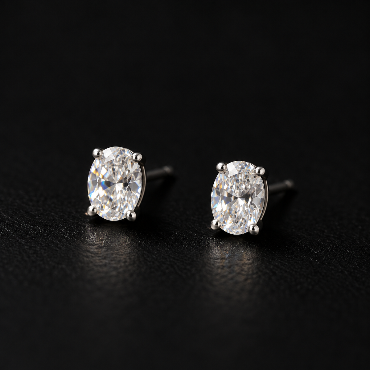 Silver Oval Stud Earrings