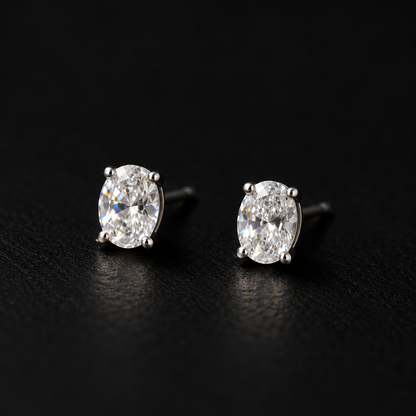 Silver Oval Stud Earrings
