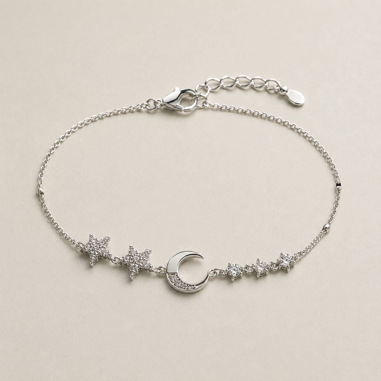 Celestial Moon & Stars Sterling Silver Bracelet