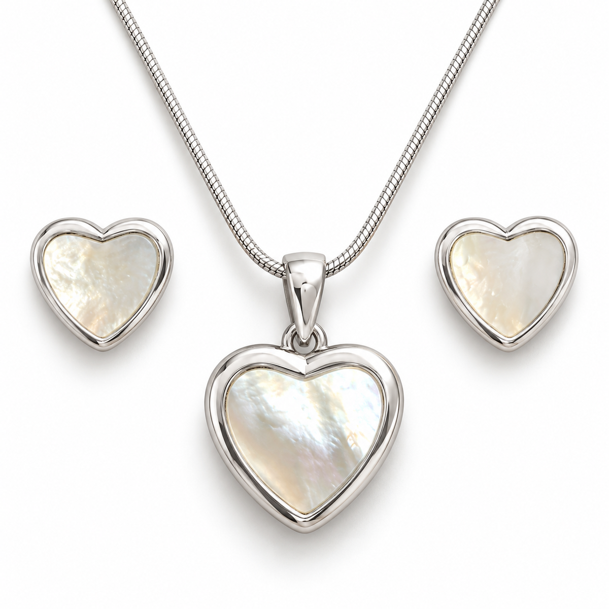 Ivory Heart Necklace & Earrings Set