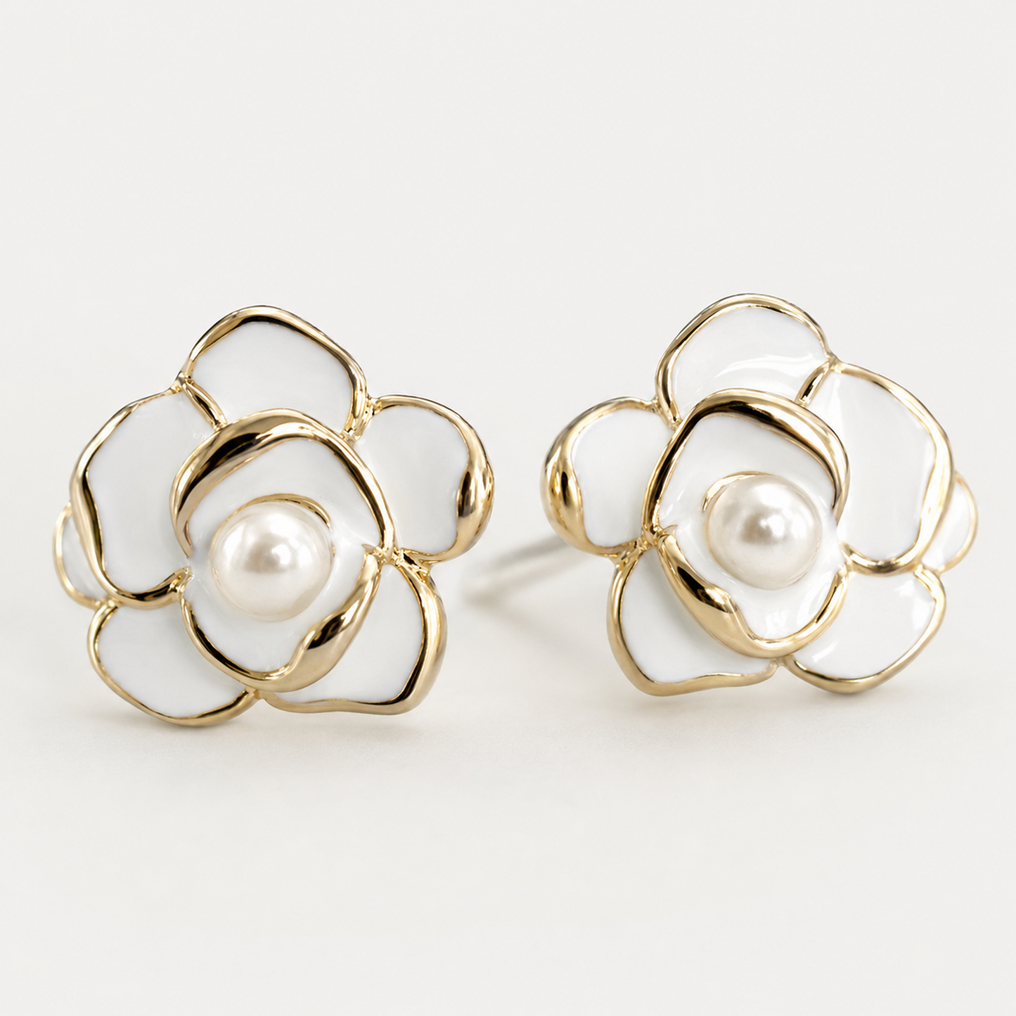 925 Sterling Silver White Rose Stud Earrings