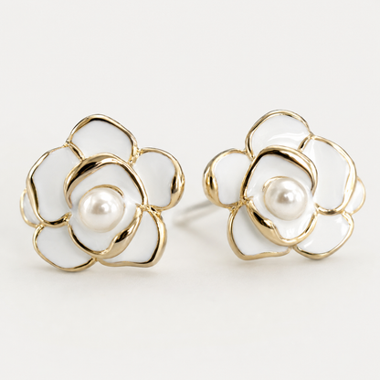 925 Sterling Silver White Rose Stud Earrings