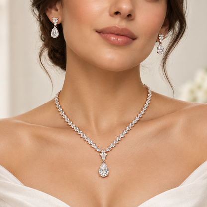 Celeste Silver Teardrop Necklace Set