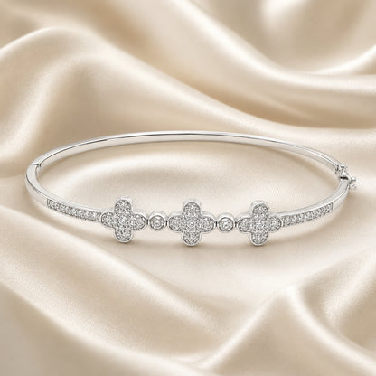Silver Three-Clover Pavé Bangle