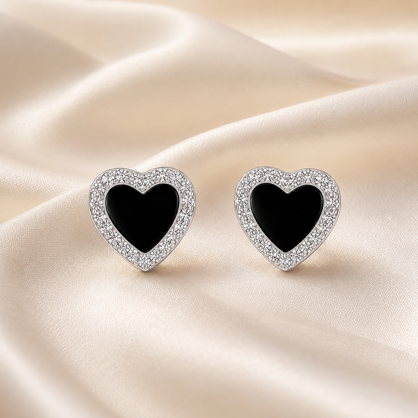 Black Heart 925 Sterling Silver Stud Earrings