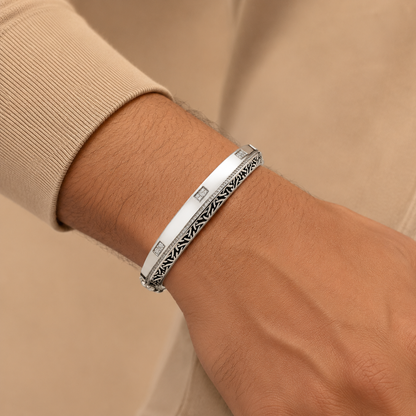Silver Black-Accent Men’s Kada