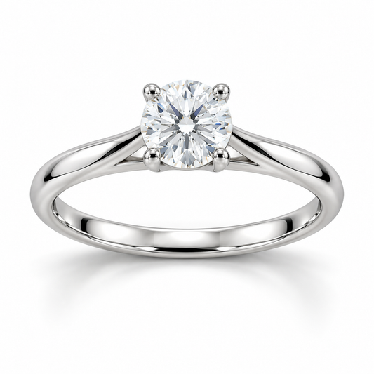 Classic Round Solitaire Silver Ring