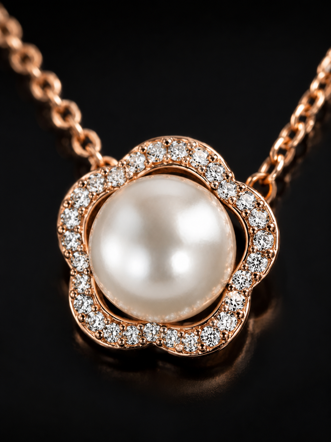 925 Sterling Silver Pearl Flower Pendant Necklace | Rose Gold Plated | Cubic Zirconia Floral Necklace for Women