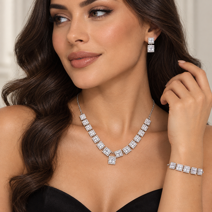 Princess-Cut Necklace Set with Bracelet & Earrings