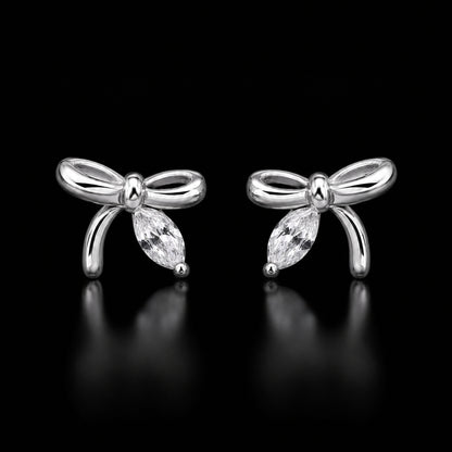 Silver Bow Stud Earrings