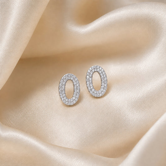 925 Sterling Silver Oval Pavé Stud Earrings
